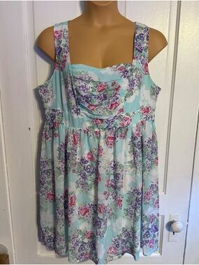 TORRID Mint Floral Sundress with Pink & Purple Roses